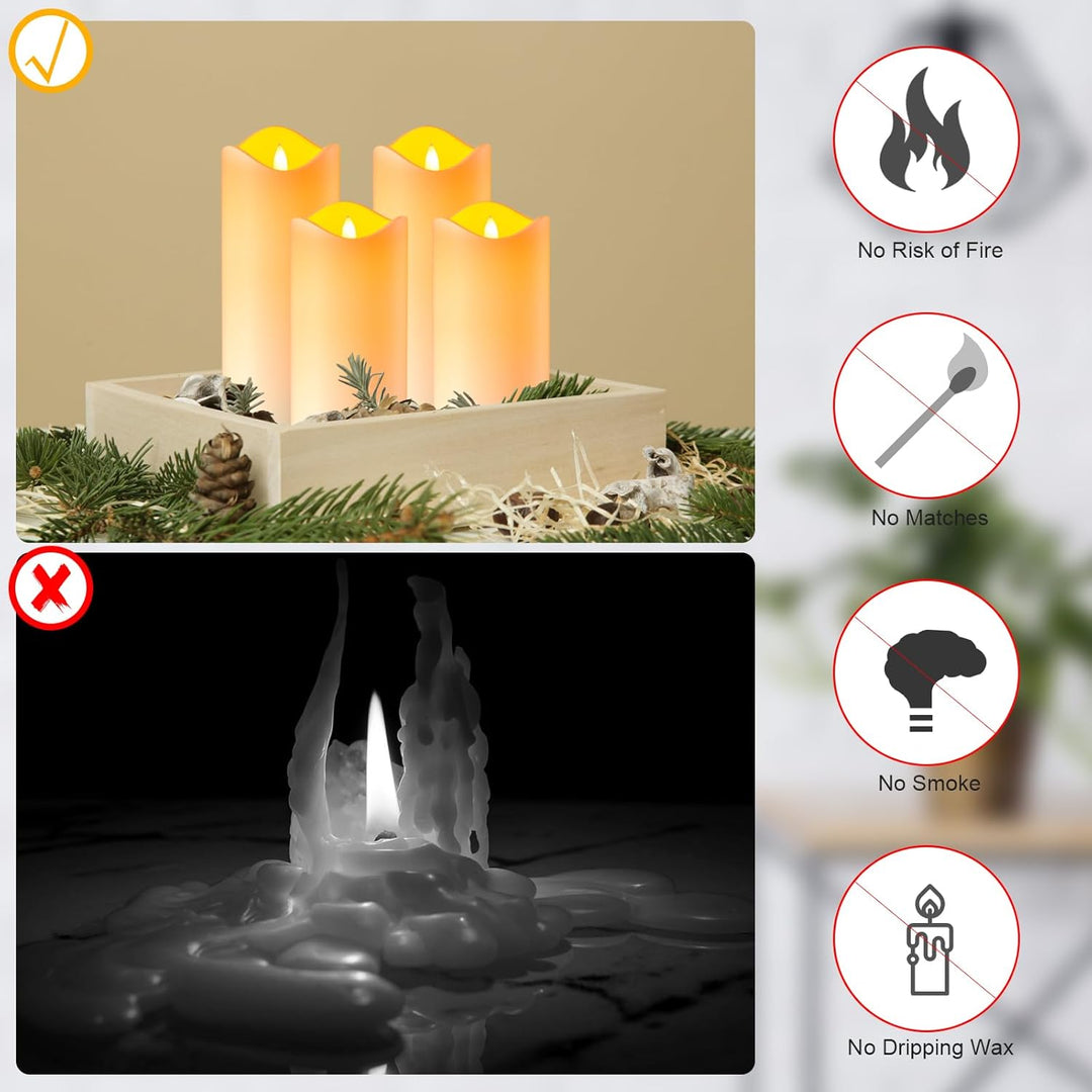 EXTSUD Wasserdichte LED Kerzen mit Timerfunktion 4er Flammenlose Flackernde LED Outdoor Kerzen mit F