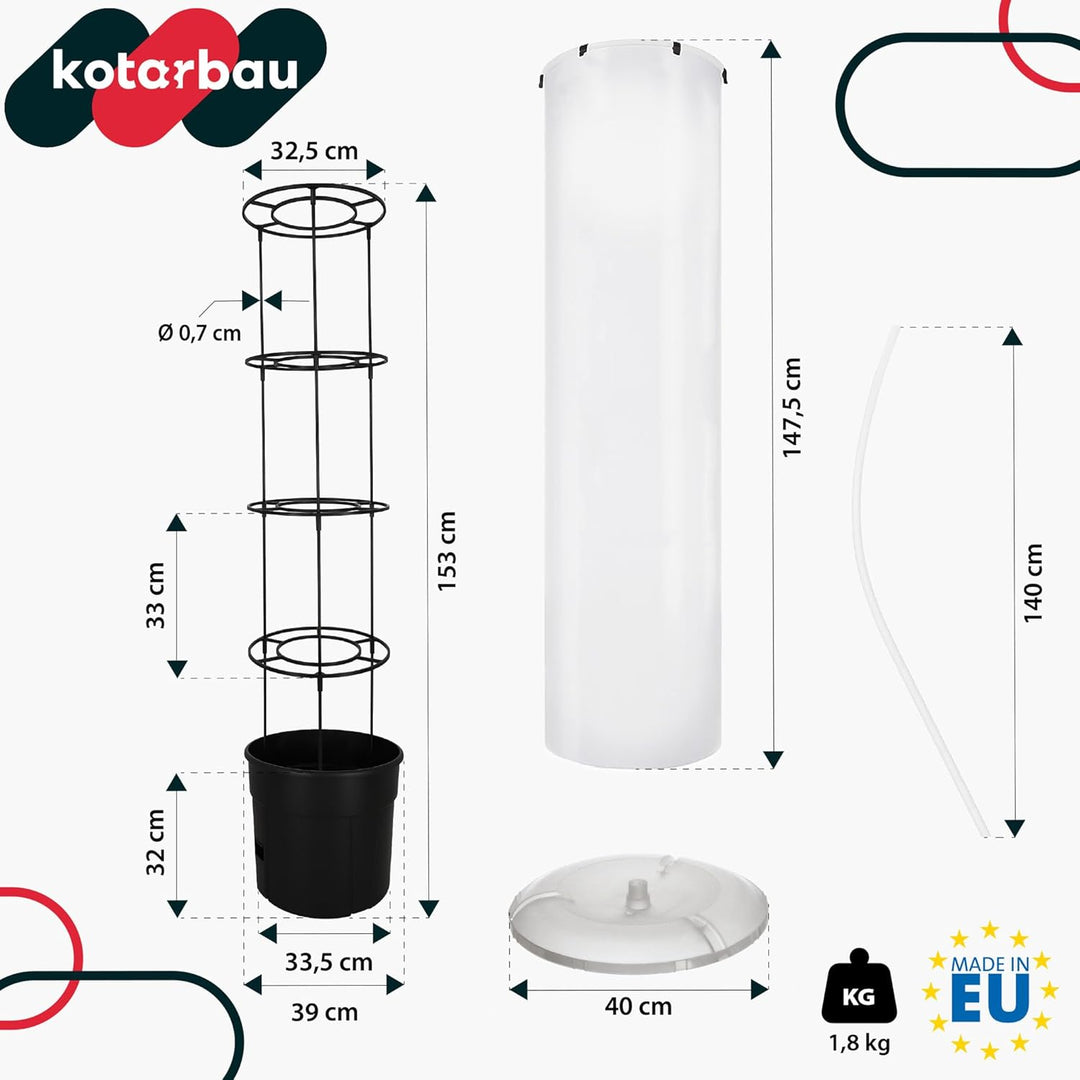 KOTARBAU® 2er Set Tomatentopf - Rankhilfe mit Folie - H: 153 cm - mit Tomatenhaube ⌀ 40 cm - Tomaten
