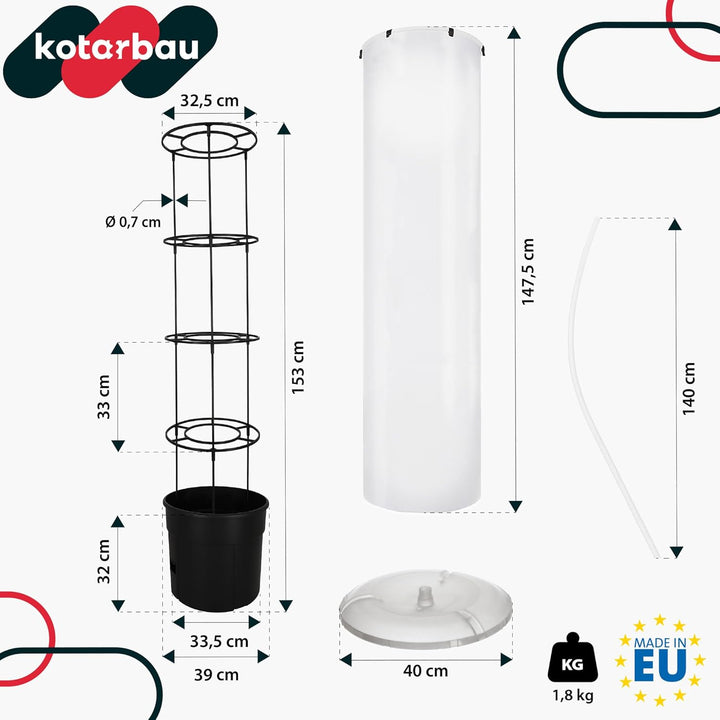 KOTARBAU® 2er Set Tomatentopf - Rankhilfe mit Folie - H: 153 cm - mit Tomatenhaube ⌀ 40 cm - Tomaten