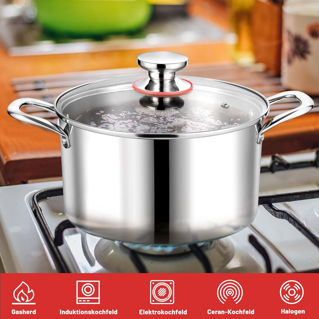 Herogo Kochtopf, Edelstahl Kochtopf Induktion mit Glasdeckel, Ø 26cm / 6,7 L Suppentopf Fleischtopf