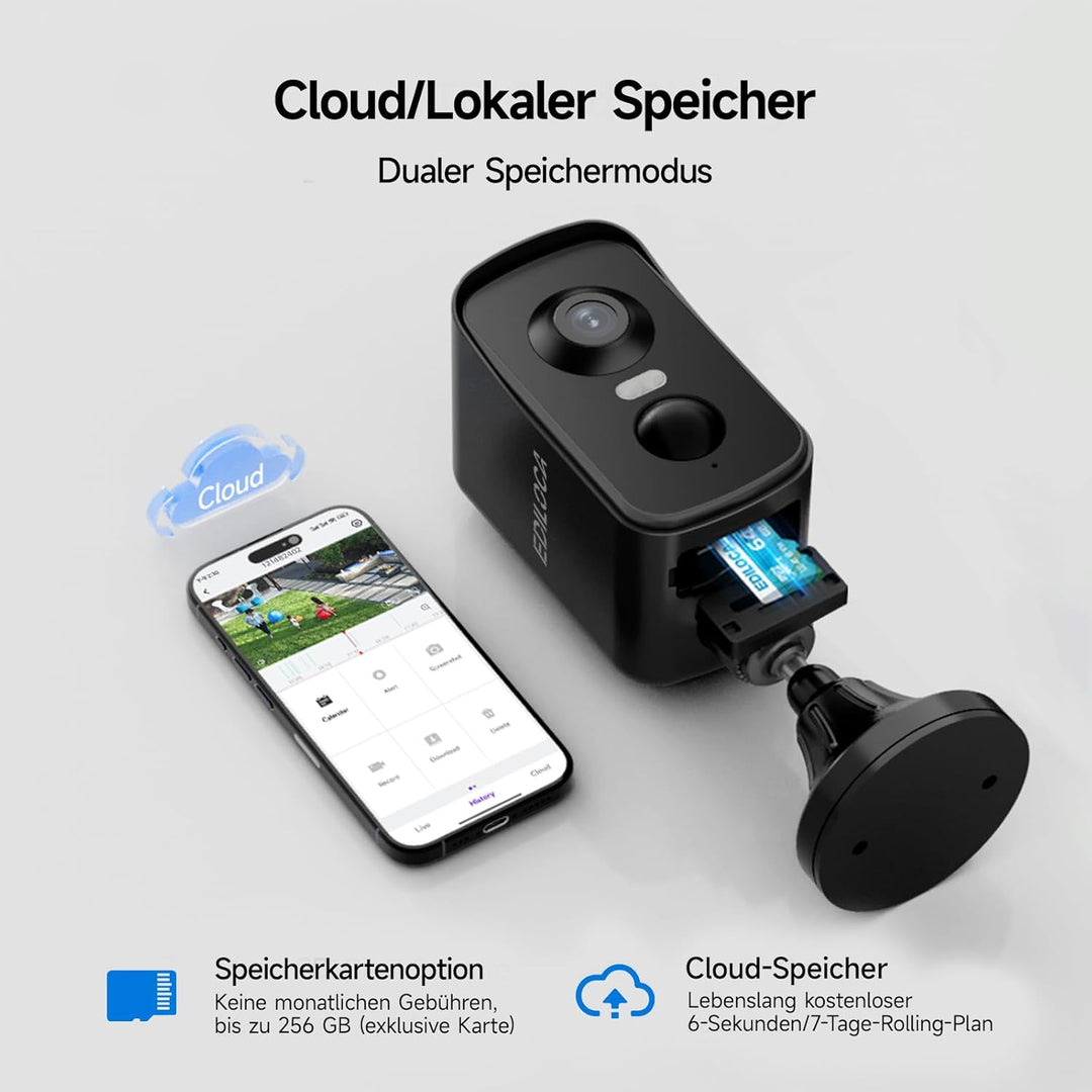 Ediloca 2K/3MP Überwachungskamera Aussen Akku, WLAN Kabellose Überwachungskamera aussen/innen, 300°