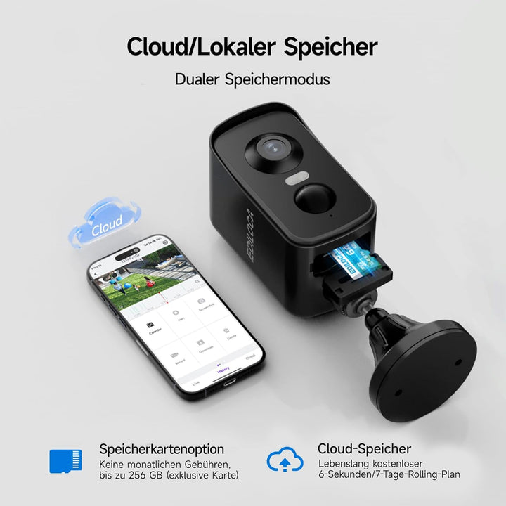 Ediloca 2K/3MP Überwachungskamera Aussen Akku, WLAN Kabellose Überwachungskamera aussen/innen, 300°