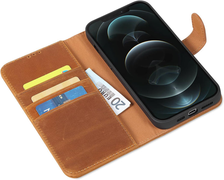 LENSUN Echtleder Hülle für iPhone 12 Pro Max, Handyhülle [Echtes Leder][Magnetverschluss][RFID Schut