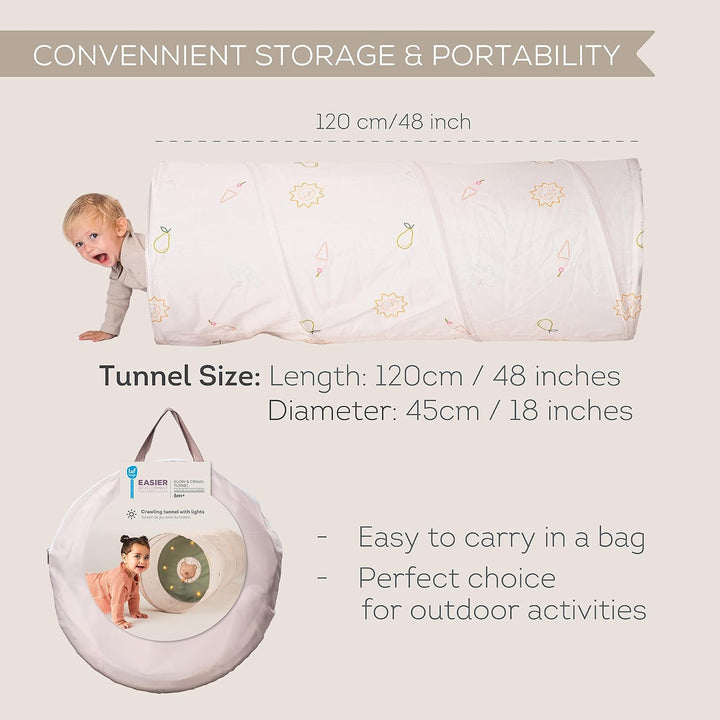 Taf Toys 13635 - Tunnel für Babys – 45 cm x 120 cm, mit Tragetasche – Ab 6 Monaten, fördert Bewegung
