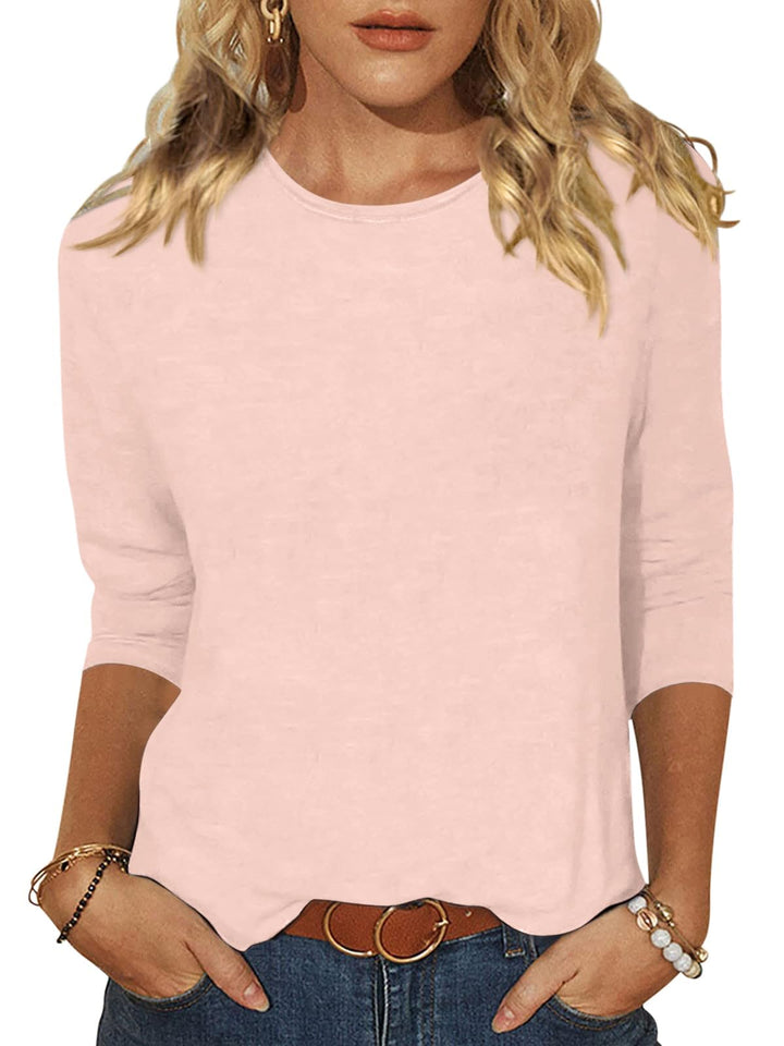 Minetom Damen 3/4 Arm Shirt Rundhals Pullover Sommer Tshirt Leichte Bluse Klassische Oberteil Basic