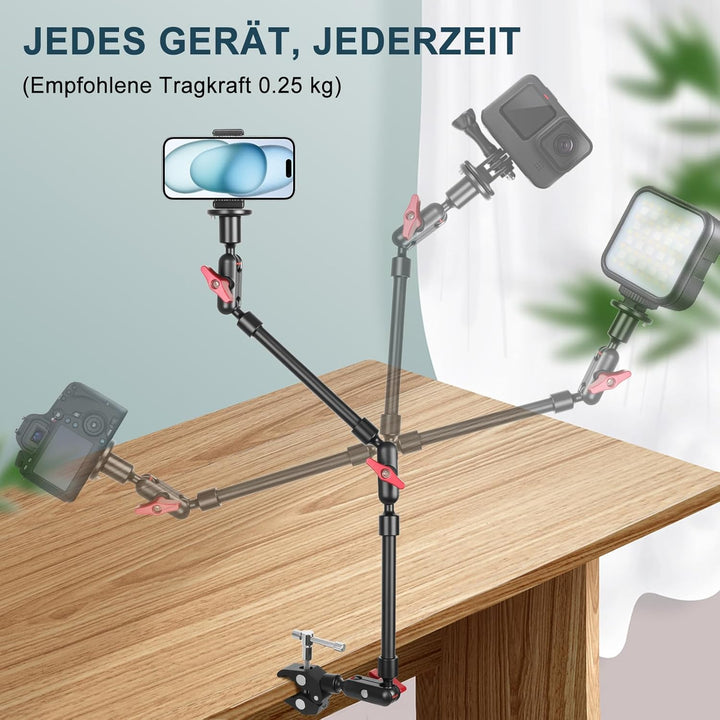 Magic Arm mit Super Clamp 23''/59cm, ZAKVOP Webcam Halterung mit Klemme, 360°Flexibel Magic Arm Clam