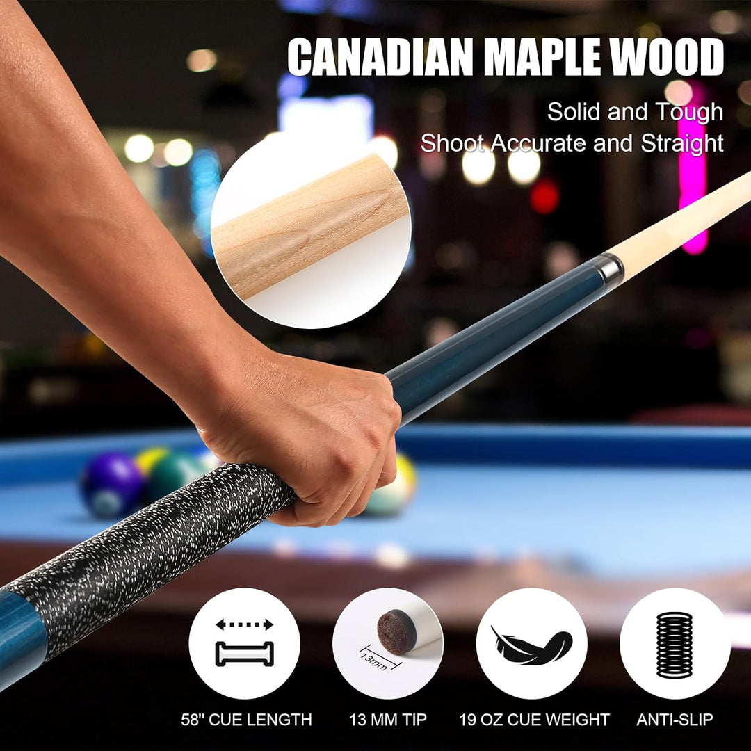 ASMPCUE Pool Queue, 58 Zoll Billard Queue Kanadischer Ahornholz Pool Cue 13mm Spitzen für Profession