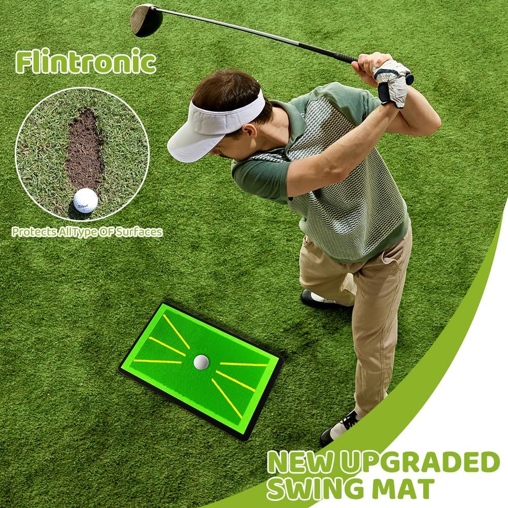 Flintronic 2 Teilig Golfmatte, Austauschbar Übungsmatte mit Rutschfester Gummiunterlage für Schwungb