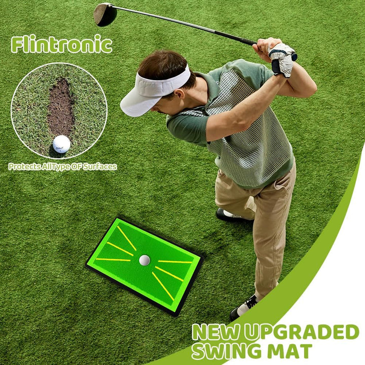Flintronic 2 Teilig Golfmatte, Austauschbar Übungsmatte mit Rutschfester Gummiunterlage für Schwungb