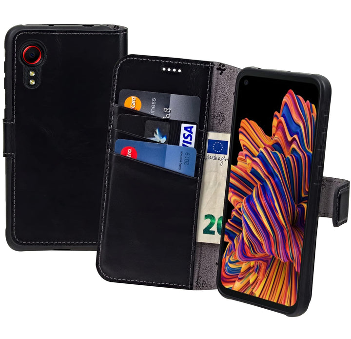 Suncase Book-Style Hülle kompatibel mit Samsung Galaxy Xcover 5 Leder Tasche (Slim-Fit) Lederhülle H