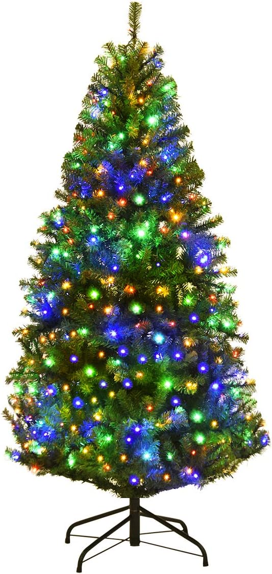 COSTWAY 120/150/180/210cm LED Künstlicher Weihnachtsbaum mit 11 Lichtmodi und 5 Farbwechsel, Tannenb