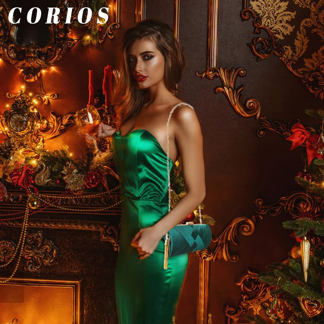 CORIOS Damen Clutch Tasche Abendtasche Fransen Kettentasche Tasche Luxurious Klein Umhängetasche Ele
