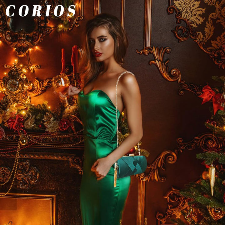 CORIOS Damen Clutch Tasche Abendtasche Fransen Kettentasche Tasche Luxurious Klein Umhängetasche Ele