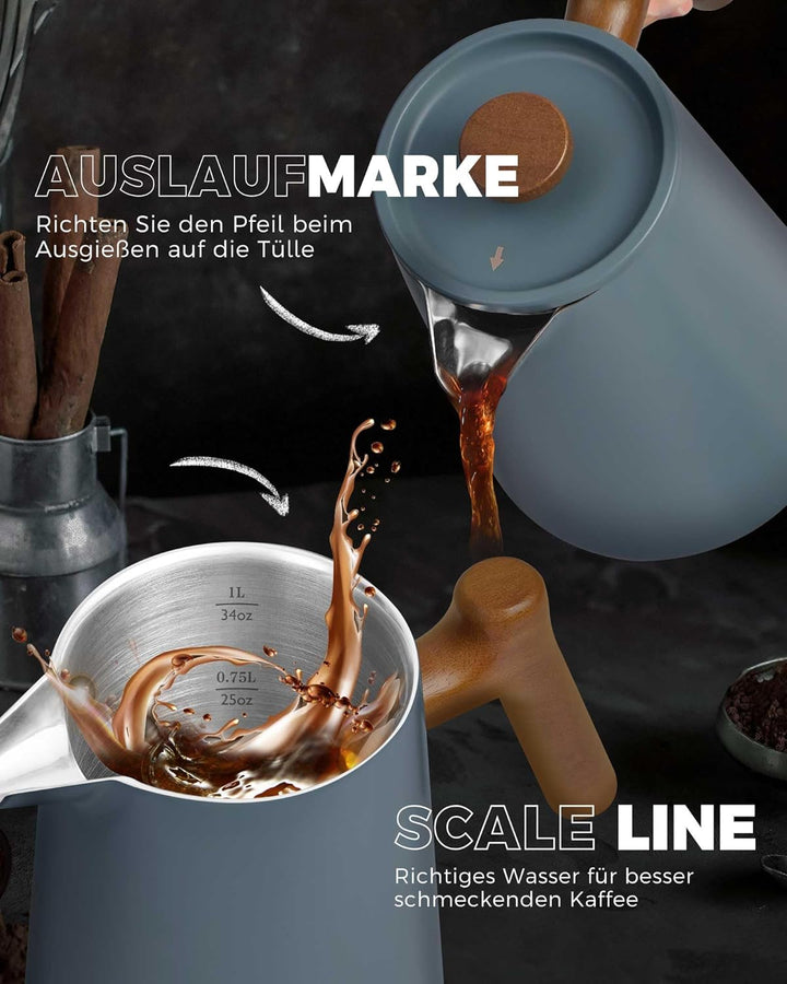 POLIVIAR 7379 French Press 1 Liter Edelstahl – Doppelwandige French Press Thermo Kaffeepresse mit Ho