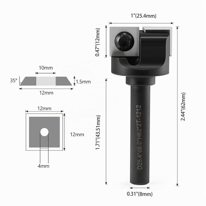 Trvoxviq 2 Flöten Planfräser 8mm Schaft 25.4mm Schnittdurchmesser Hobelfräser mit 5PCS Wendeplatten