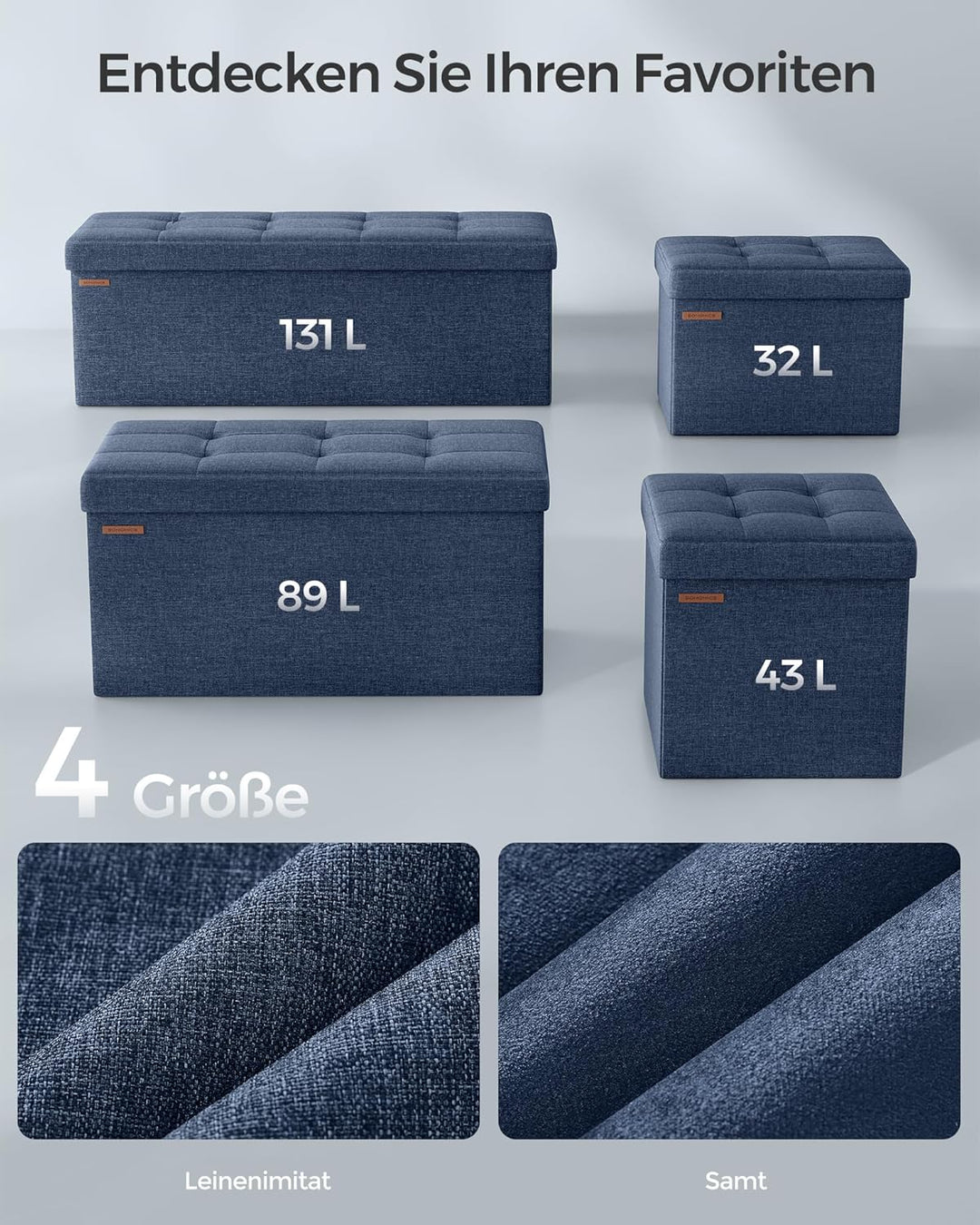 SONGMICS Sitzhocker mit Stauraum, klappbare Sitzbank, 38 x 76 x 38 cm Fussbank, Aufbewahrungsbox, bi
