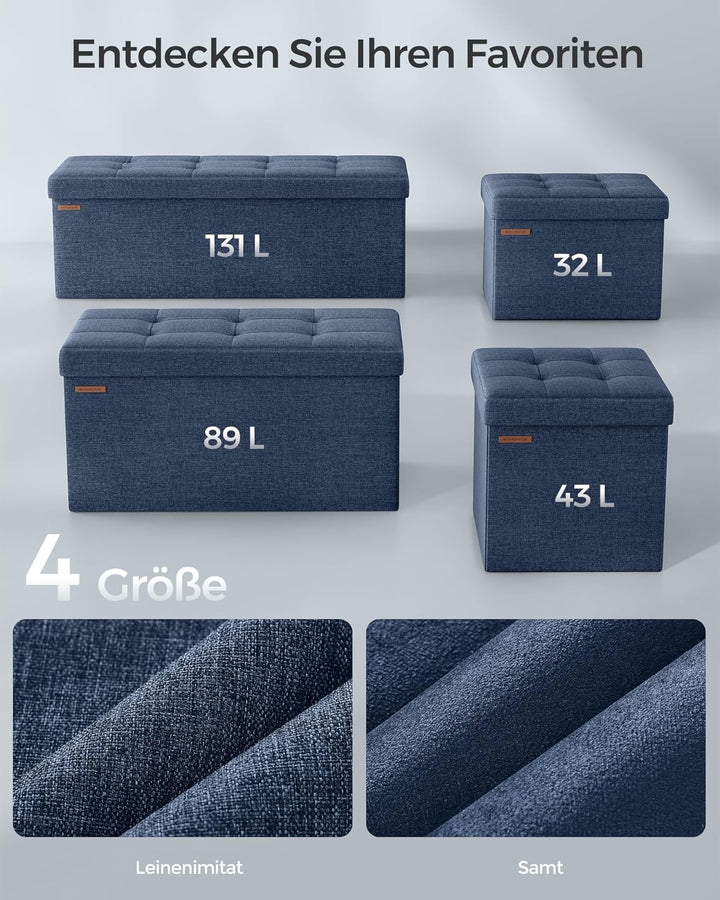 SONGMICS Sitzhocker mit Stauraum, klappbare Sitzbank, 38 x 76 x 38 cm Fussbank, Aufbewahrungsbox, bi