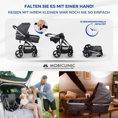 Mobiclinic® Kids, Kinderwagen + Babywanne, 2 in 1, Nuit, ultrakompakt, 5-Punkt-Gurtsystem, 22 kg, Ei