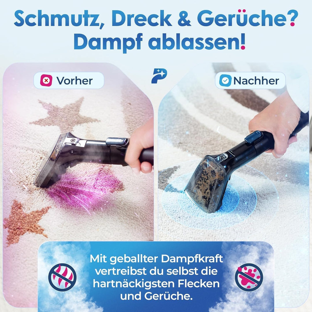 Primavella Waschsauger mit Dampffunktion - Polsterreiniger Gerät PRO – 1800W Nasssauger mit 13kPa Sa