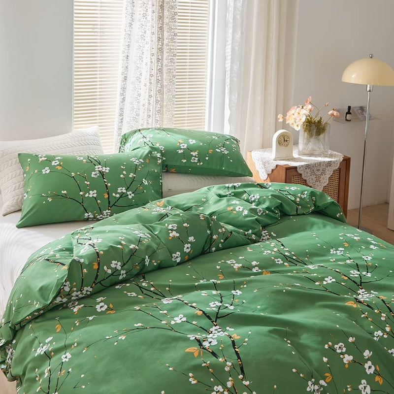 Bettwäsche 155x220 cm Set, Grün Mikrofaser Bettbezug 155x220cm und Kissenbezug 80x80cm, Ästhetisch B