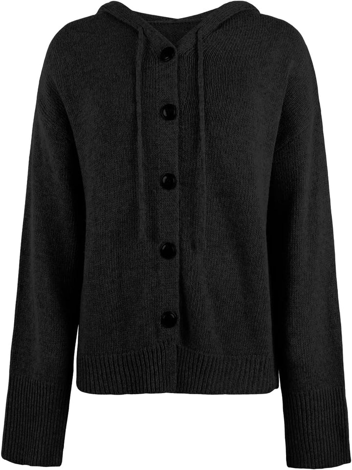 Vcindai Damen Langarm Grobstrickjacke Kurz Strickjacke Herbst Winter Strickmantel mit Kapuze M Schwa