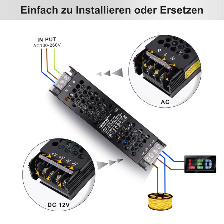 REYLAX LED Trafo 12V 150W Trafo 230V auf 12V 12.5A Treiber Gleichstrom LED Netzteil Flach Niedervolt