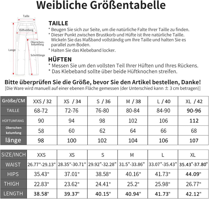 FLYGAGA Damen Outdoorhose Softshellhose Wanderhose Gefüttert Fleece Warm Wasserdicht Winddicht Softs