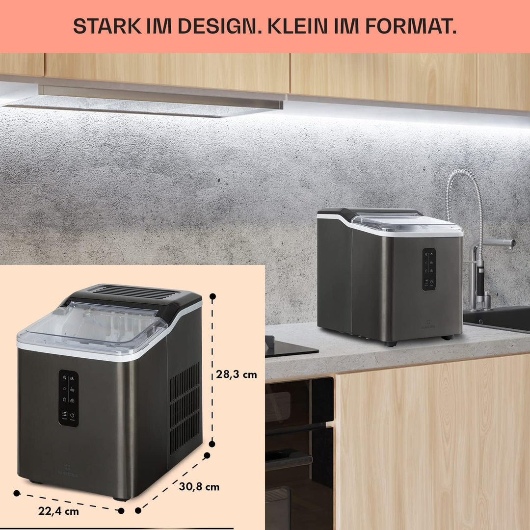 Klarstein Eiswürfelmaschine für Zuhause Camping Gastro, Schnelle Mini Eiswürfelmaschine Klein, Profi