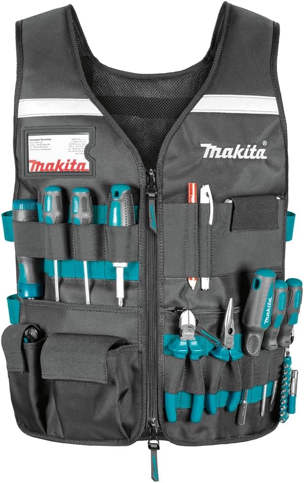 Makita P-72089 Arbeitsweste mit Mehreren Taschen, Schwarz, 25.1 x 20 Inch