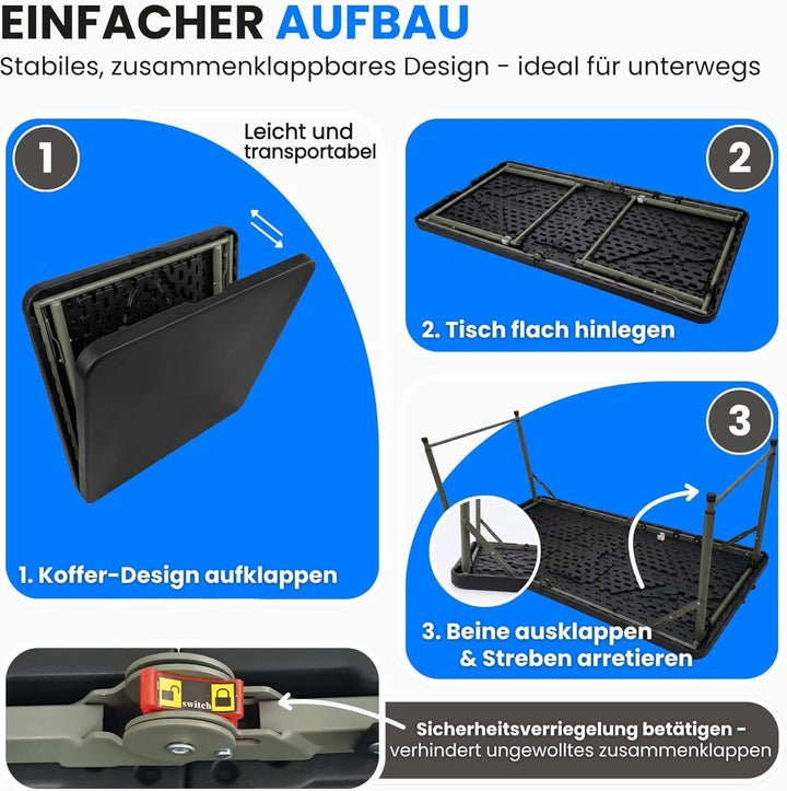Klapptisch Campingtisch Wetterfest Garten 122cm Höhenverstellbar Klappbar Gartentisch Buffettisch Tr