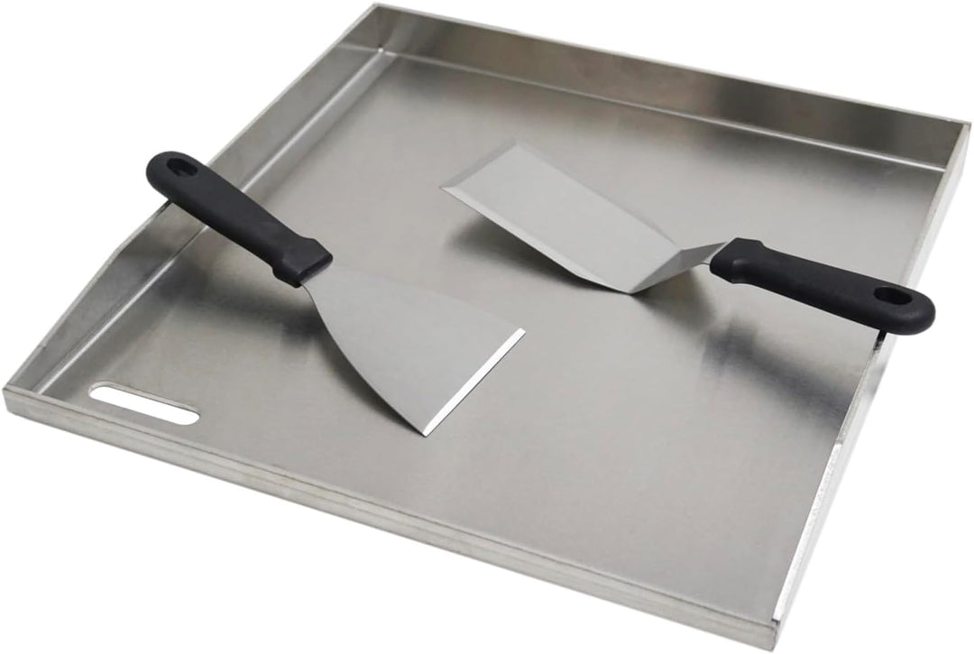 41.5X40X4CM, Edelstahl-Grillplatte, für Gas- und Holzkohleöfen, mit Schaufeln und Schabern, Camping-