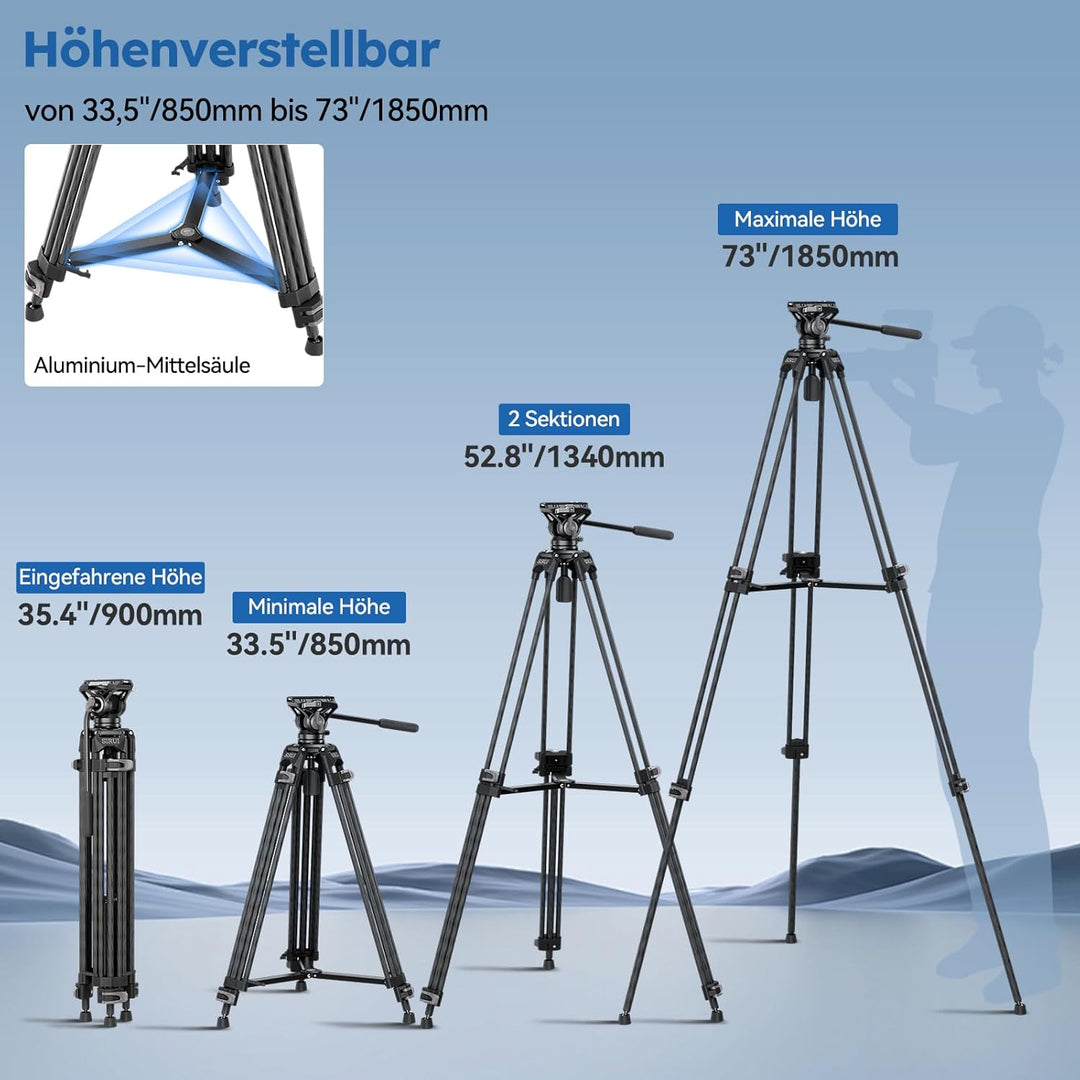 SIRUI AVT-12 Carbon Profi-Videostativ 185cm mit Flüssigkopf, Schnellwechselplatte, 15kg Tragkraft un