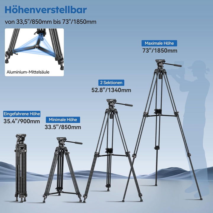 SIRUI AVT-12 Carbon Profi-Videostativ 185cm mit Flüssigkopf, Schnellwechselplatte, 15kg Tragkraft un