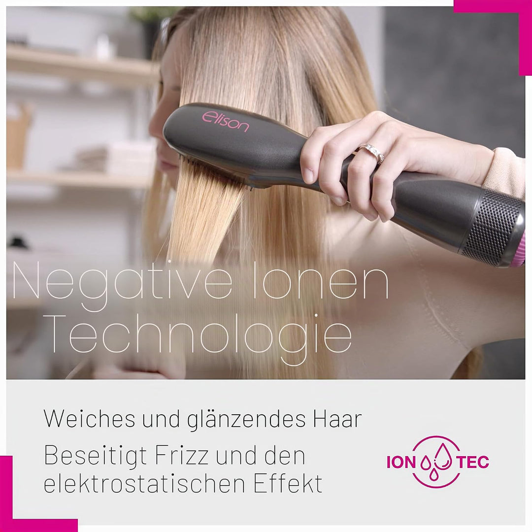 ELISON Elektrische Glättbürste, Warmluftbürste, Ionikbürste, 2 Typen von Zähnen, einstellbare Temper