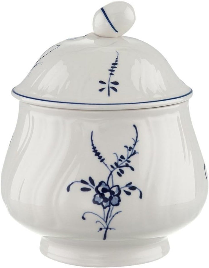 Villeroy und Boch Vieux Luxembourg Zuckerdose, Premium Porzellan, Weiss/Blau 11.2 x 15 x 3 cm Klassi