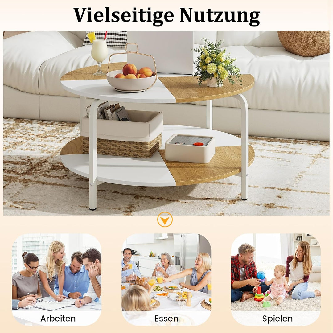 COSTWAY Couchtisch rund, 80 cm Wohnzimmertisch 2 Ebenen, Kaffeetisch Holz