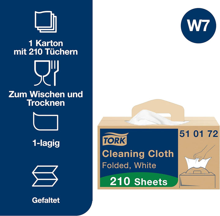Tork Mehrzweck Reinigungstücher Weiss W7, Einzeltuchentnahme, 1 x 210 Tucher, 510172