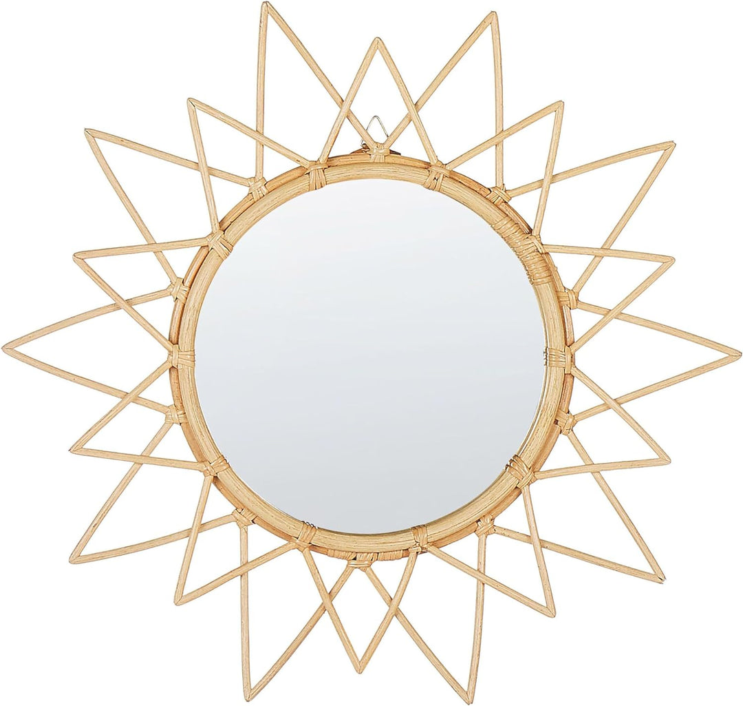 Origineller Wandspiegel natürlich aus Rattan in Sonnenform rund Boho 61 cm Aroek