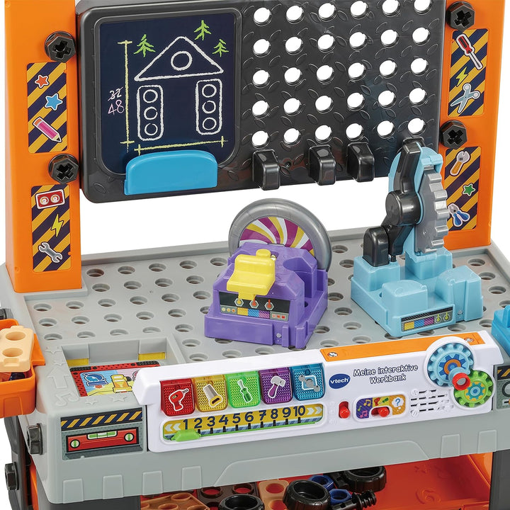 VTech Meine interaktive Werkbank – Mit 60 Zubehörteilen und realistischen Soundeffekten, Lichteffekt
