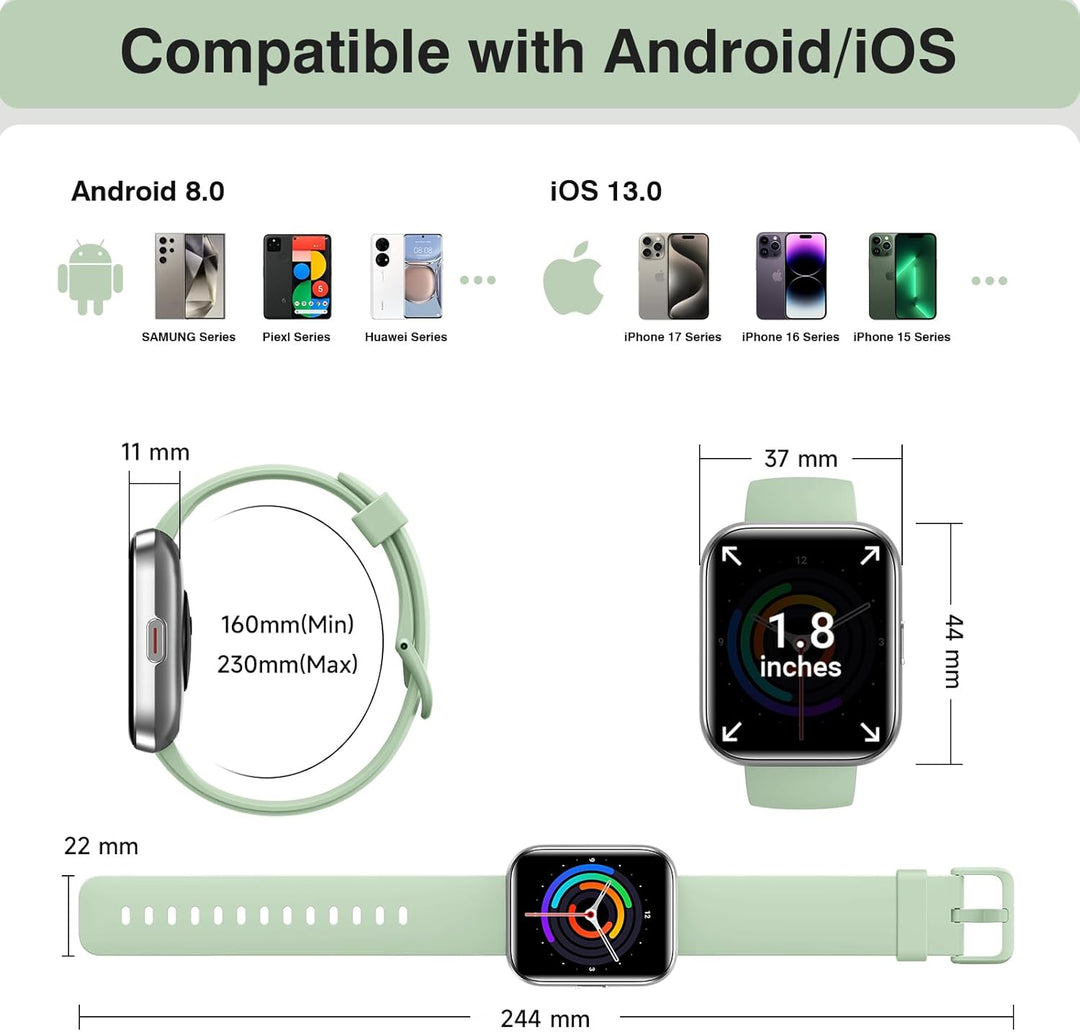 aeac Smartwatch Herren Damen, 1.85" Smart Watch mit Telefonfunktion/Whatsapp, Fitnessuhr Tracker mit