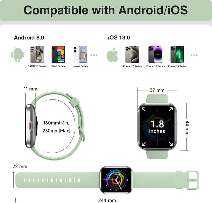 aeac Smartwatch Herren Damen, 1.85" Smart Watch mit Telefonfunktion/Whatsapp, Fitnessuhr Tracker mit