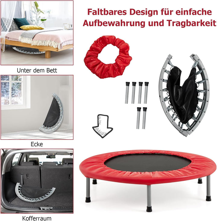 GOPLUS Trampolin Indoor, Ø97cm Fitnesstrampolin bis 150 kg belastbar, Kindertrampolin klappbar mit r