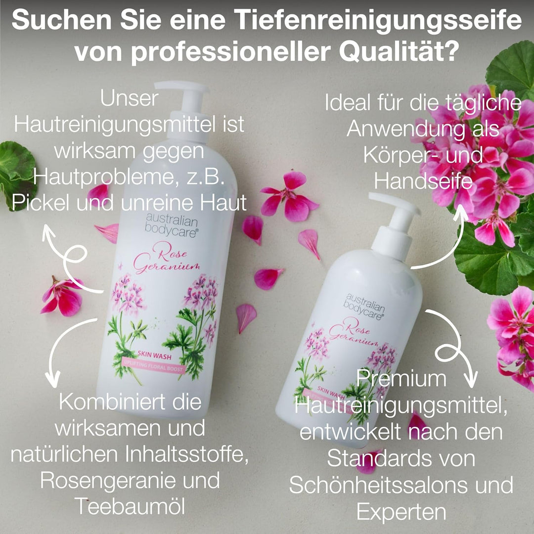 Australian Bodycare Skin Wash Professional 500 ml - Teebaumöl & Rose Duschgel - Für weiche, unreine