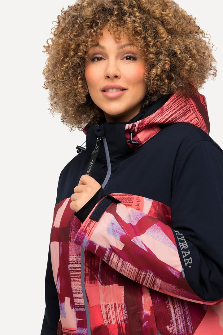 Ulla Popken Damen Funktionsjacke, Skijacke Abstrakter Druck, Wasserdicht Jacken 54-56 marine, 54-56