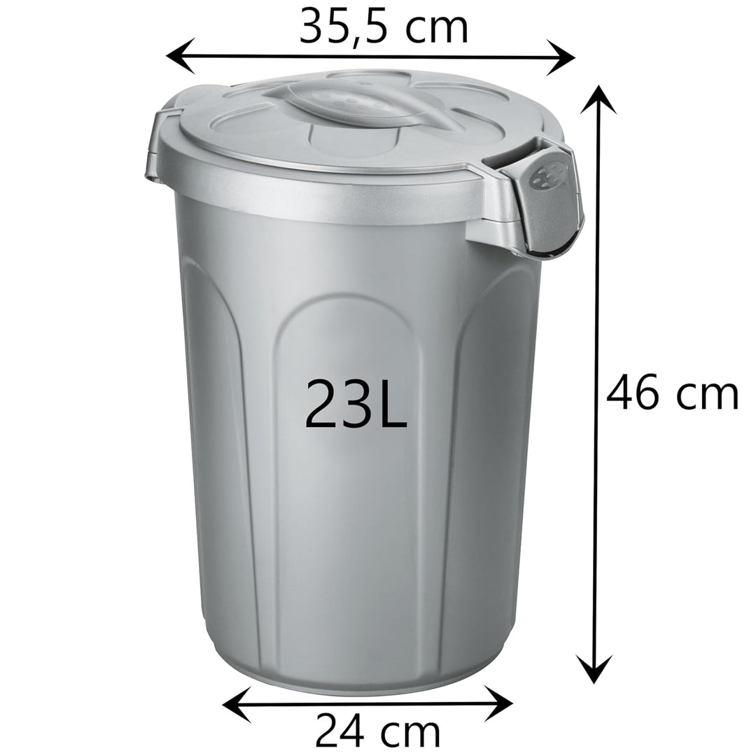 Hummelladen 3X Mülltonne Futtertonne mit verschliessbarem Deckel Silber - 23 Liter Windeleimer Müllb