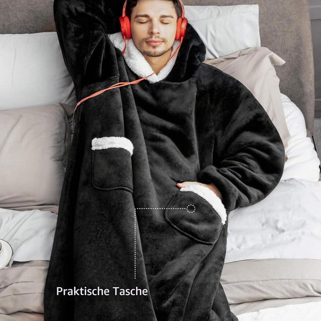 FEELJAM Decke mit Ärmeln und Kapuze, Hoodie Decke Erwachsenen-Ärmeldecke, Weich Warm Kuscheldecke mi