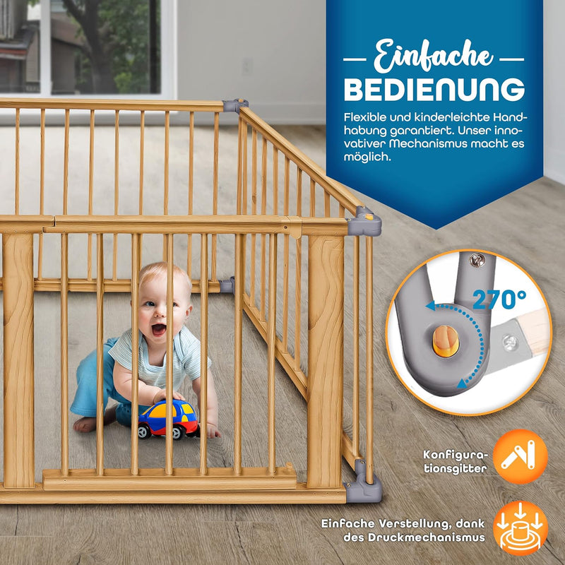 KIDUKU® 7,2 Meter Baby Laufgitter XXL klappbar inkl. Tür | Laufstall mit doppelter Sicherung | Abspe