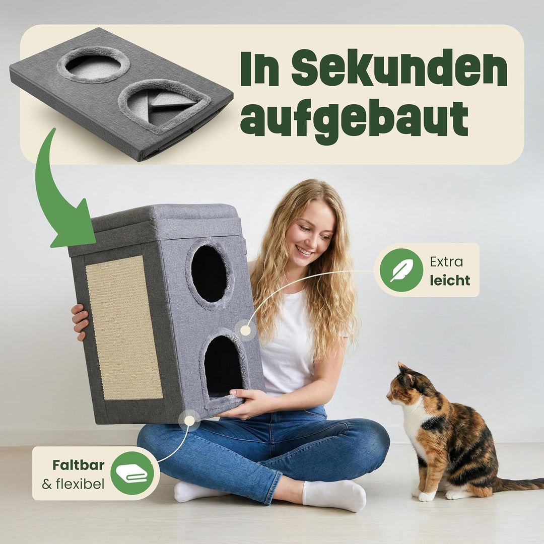 zooprinz katzenhöhle cat cave – kuschelhöhle für Katzen & grosse Katze, warmes katzenbett beige mit