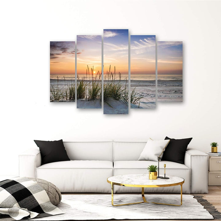 Feeby Bilder 5 Teile XXL Landschaft Grass Strand Typ A 300x140 cm Wohnzimmer Schlafzimmer Büro Flur