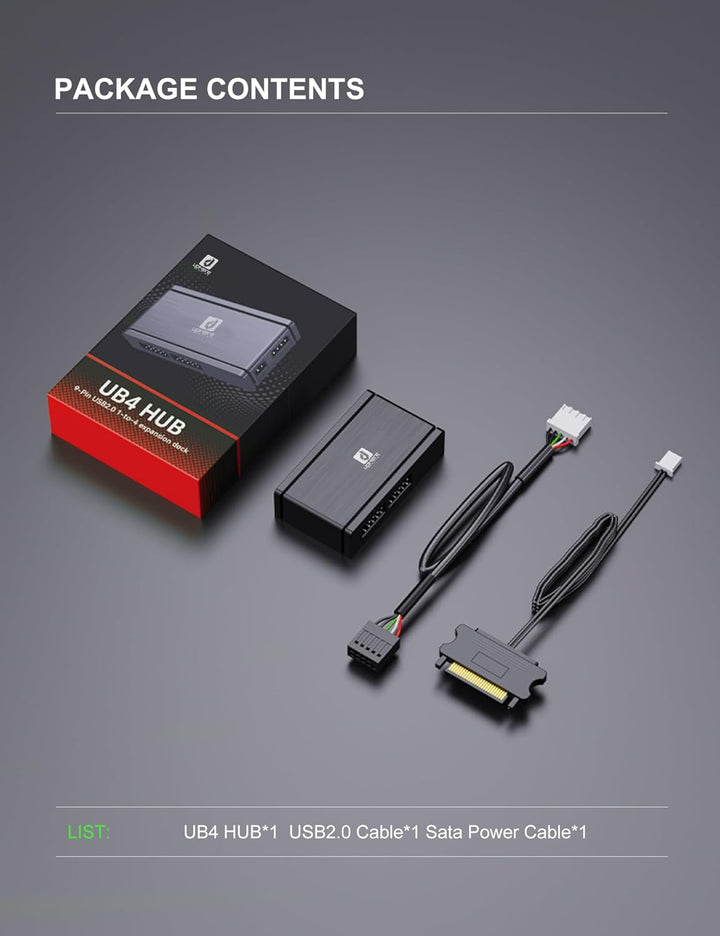 upHere USB 2.0 9-Pin Hub,1 zu 4 Mainboard Erweiterung,SATA Stromversorgung,Hochgeschwindigkeits-Date